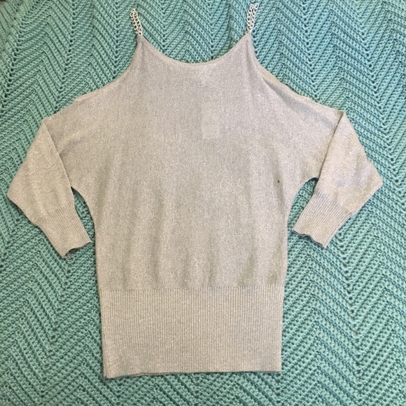 Express Tops - Silver Dolman Sleeve Cold Shoulder Top